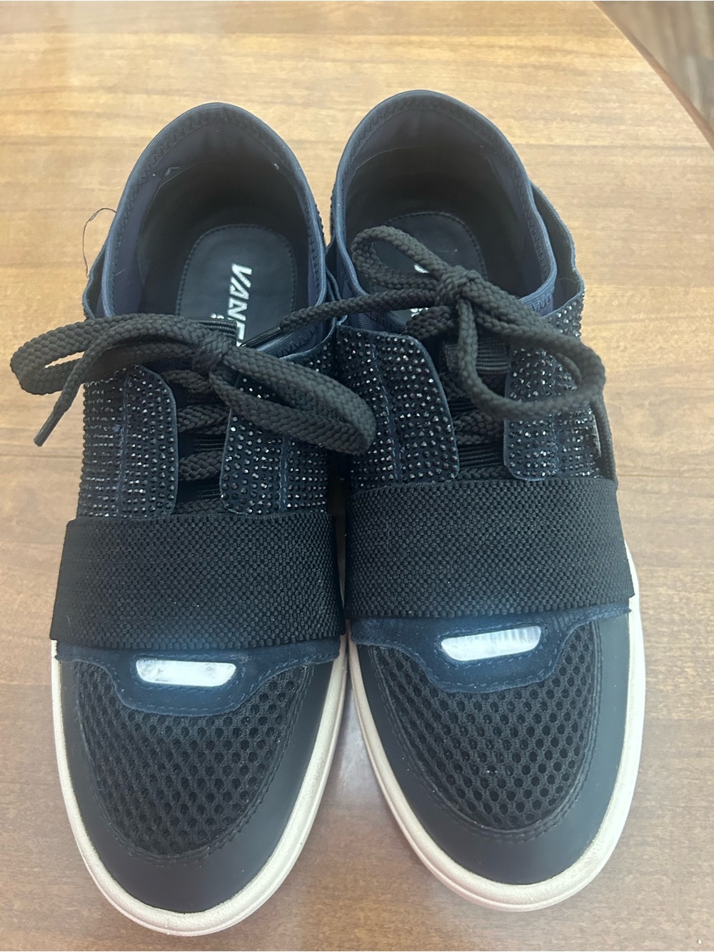 Vaneli Women’s Black Lace-Up & Shimmer Slip-On Sneakers